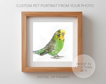 Mini retrato de mascota en acuarela a partir de una foto, retrato de mascota en miniatura, decoración artística de periquito, pintura de acuarela de perro en miniatura, mini retratos de mascotas, pintura de mascotas