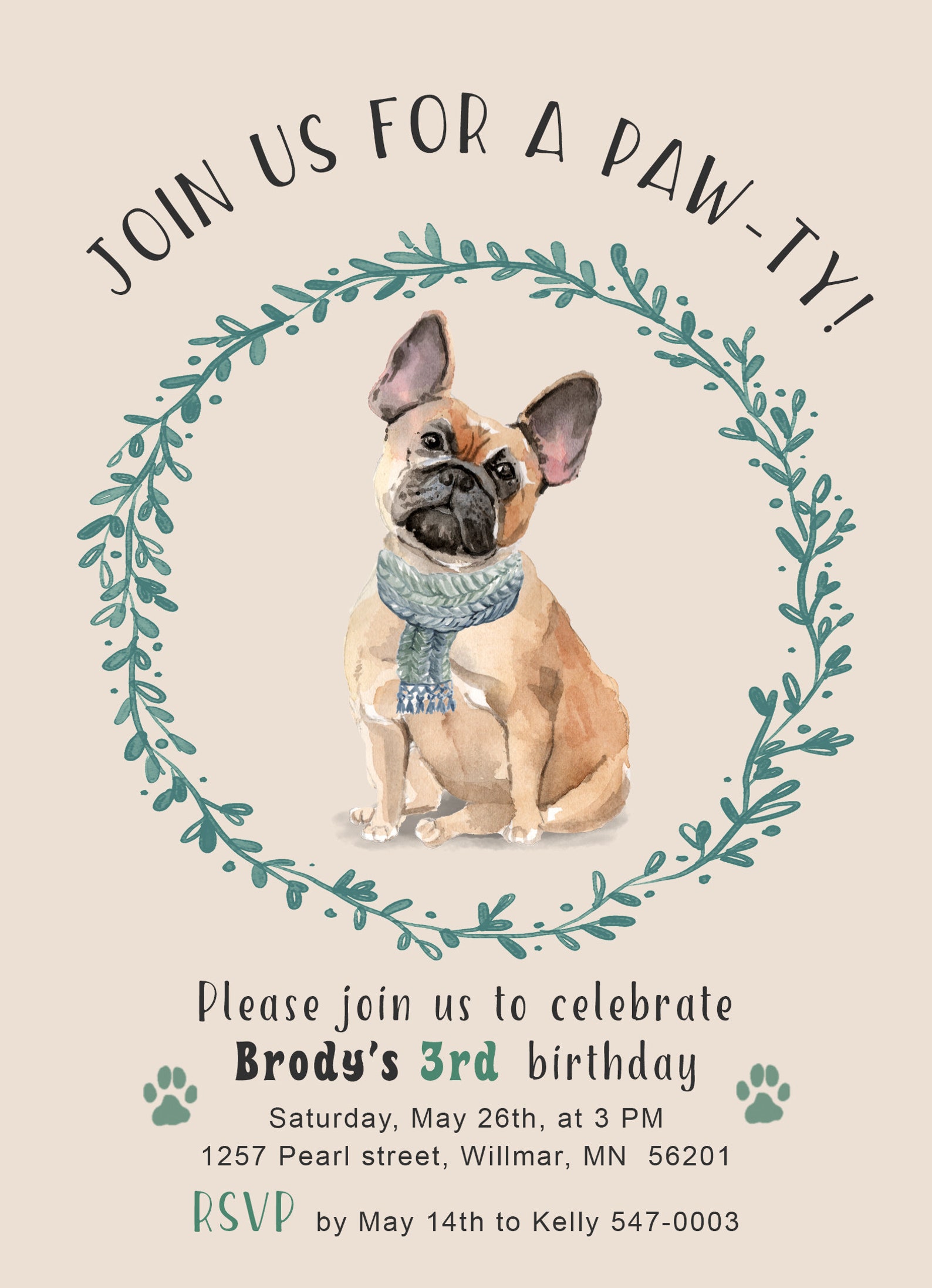 French Bulldog Birthday Invitation Frenchie Birthday Card Etsy