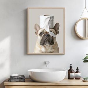 Ritratti di animali domestici personalizzati, cane in accappatoio, animale domestico nella vasca da bagno, cane con asciugamano sulla testa, parete con cane in bagno, arte con cane in bagno, regalo per animali domestici in bagno immagine 13