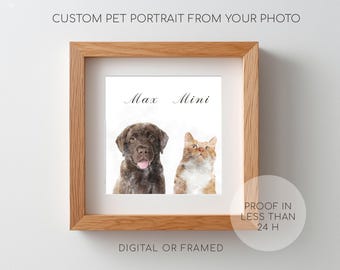 Mini retrato de mascota en acuarela a partir de una foto, retrato de perro en acuarela, mini retrato de perro en acuarela, retrato de perro personalizado, mini retrato de perro y gato.