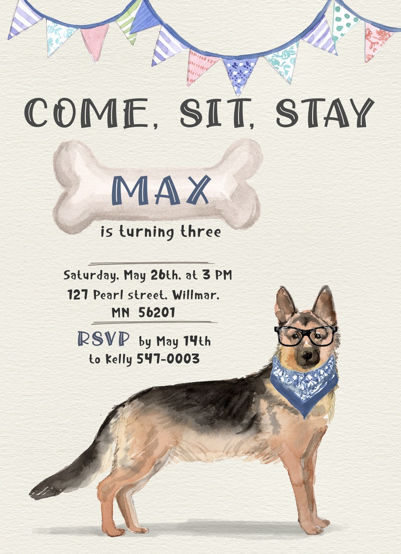 German Shepherd Birthday Party Invitation Card German Etsy