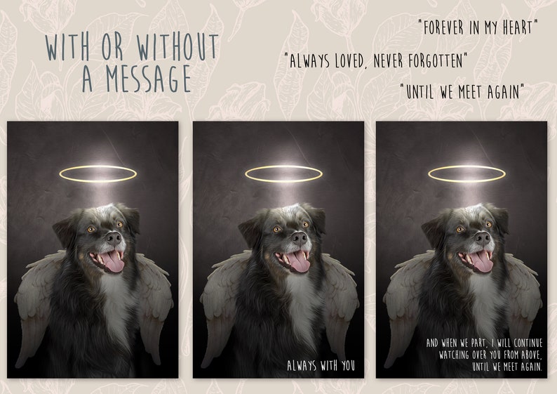 Pode incluir: Uma ilustra&ccedil;&atilde;o digital de um c&atilde;o preto e branco com asas de anjo e uma aur&eacute;ola. O c&atilde;o est&aacute; olhando para cima com uma express&atilde;o feliz. O texto "ALWAYS WITH YOU" est&aacute; na parte inferior da imagem.