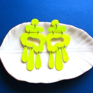 Neon Yellow Statement Earrings - Handmade -  Specialty Paint with Unique Patterns