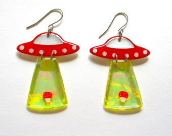 Mushroom UFO Earrings // UFO Earrings // UFO Studs // Fun Earrings // Space Earrings // Cool Earrings // Novelty Earrings