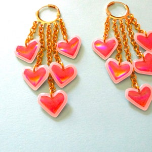 Holographic Heart Huggie Hoop Earrings Pink and White image 2