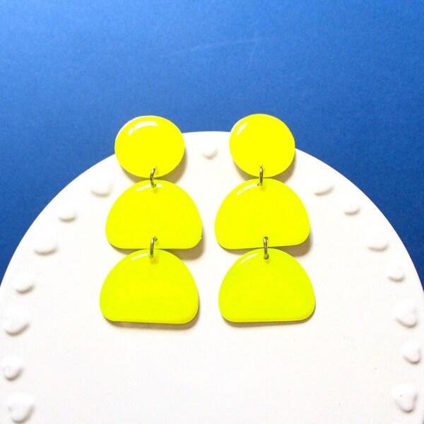 Neon Yellow Half Moon Earrings - Fluorescent Bright Yellow Earrings