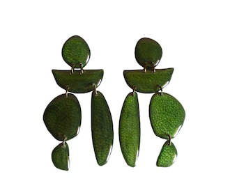 Green Statement Earrings - Handmade - Specialty Paint with Unique Patterns