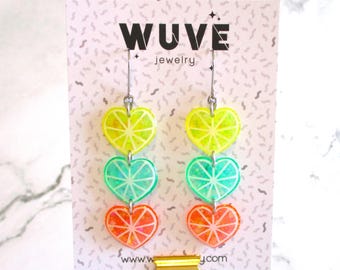 Citrus Slice Earrings - Glittery Heart Fruit Jewelry