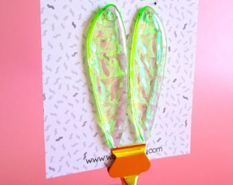 Dagger Studs || Holographic Earrings || Green Tinted Iridescent Statement Studs