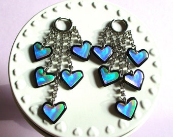 Holographic Heart Huggie Hoop Earrings