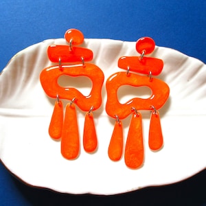 Neon Orange Statement Earrings - Handmade