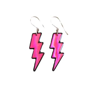 Holographic Pink Lightening Bolt Earrings - Handmade, Lightweight