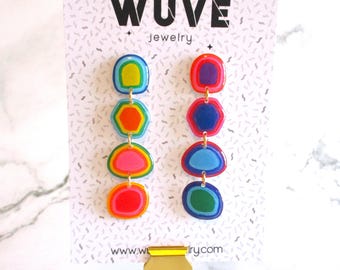 Primary Rainbow Hypnotic Earrings - Handmade lightweight earrings