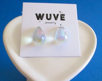 Clear Teardrop Stud Earrings – Minimalist Lucite Resin Jewelry
