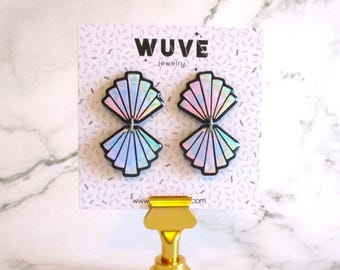 Lavender Holographic Art Deco Shell Earrings