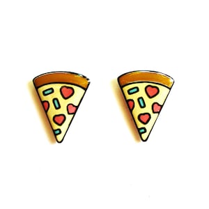 Handmade Pizza Heart Stud Earrings: Nickel Free Resin Jewelry