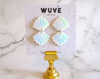 Lavender Holographic Art Deco Shell Earrings