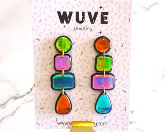 Holographic Hypnotic Earrings - Handmade iridescent earrings