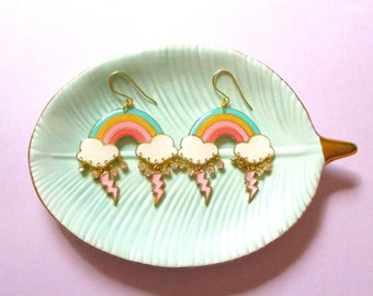 Pastel Rainbow Raincloud Earrings