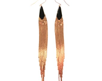 Gold Fringe Statement Earrings with Black accents