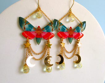 Moth Earrings - Mothwing Statement Earrings - Pink Jewelry