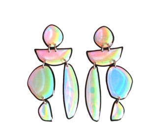 Holographic Dangle Earrings - Black