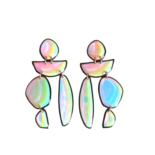 Holographic Dangle Earrings - Black
