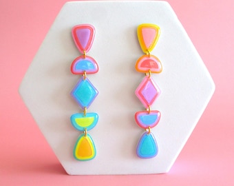 Pastel Rainbow Geometric Earrings - Handmade lightweight earrings