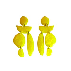 Neon Yellow Statement Earrings - Handmade - Specialty Paint with Unique Patterns