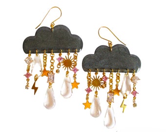 Stormy Cloud Dangle Earrings: Handmade Resin Statement Earrings
