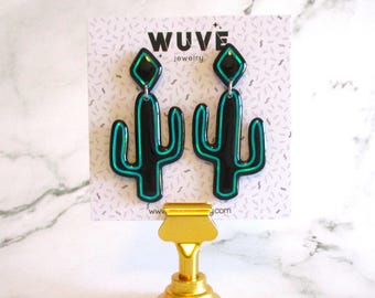Mini Holographic Saguaro Cactus Earrings