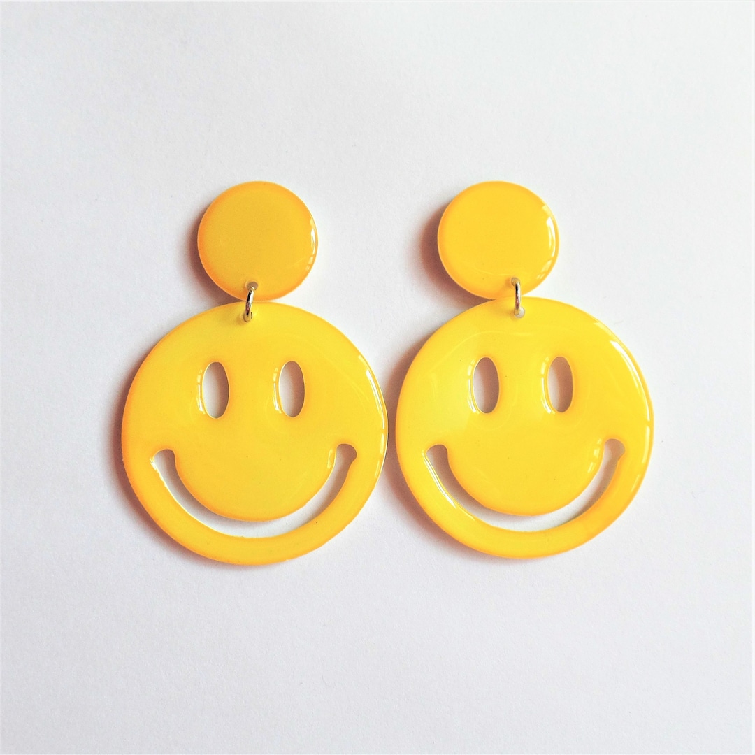 Neon Yellow Smiley Face Earrings Etsy