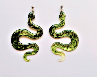 Smoky Green Snake Earrings