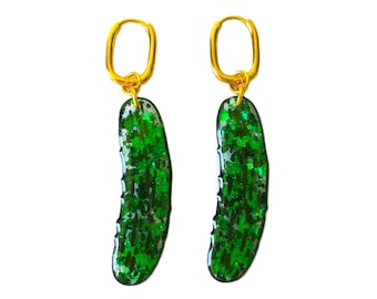 Green Glitter Pickle Dangle Earrings: Fun Novelty Jewelry