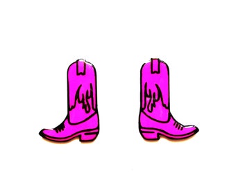 Cowboy Boot Stud Earrings - Neon Pink