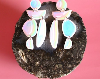 Holographic Dangle Earrings - White
