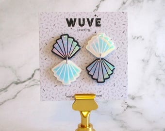 Monochromatic Holographic Art Deco Shell Earrings