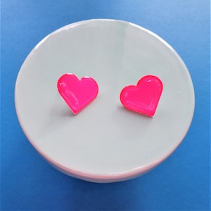 Heart Stud Earrings - Neon Pink