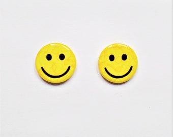 Smiley Face Stud Earrings - Classic Neon Yellow