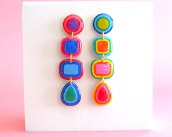 Primary Rainbow Trance Earrings - Handmade lightweight earrings