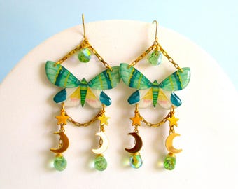Moth Earrings - Mothwing Statement Earrings - Green Jewelry