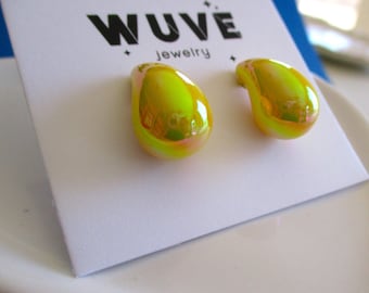 Pearlized Yellow Teardrop Earrings -  Lucite Resin Pear Shaped Earrings - Geometric Modern Minimalist Jewelry
