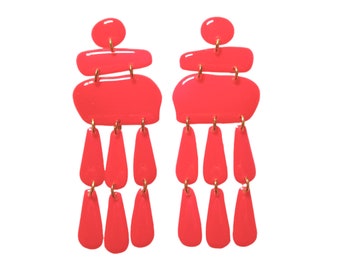 Neon Pink Statement Earrings - Handmade