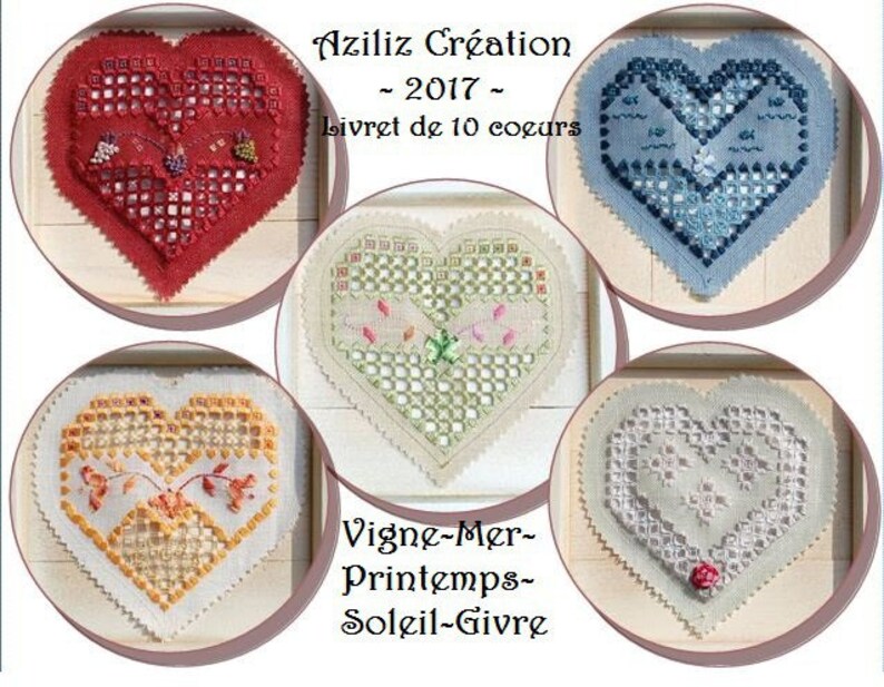 Booklet of 10 Hearts in Hardanger by C\u00e9cile Pozzo di Borgo Aziliz Creation