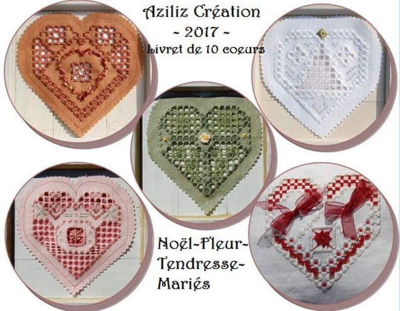 Booklet of 10 Hearts in Hardanger by C\u00e9cile Pozzo di Borgo Aziliz Creation