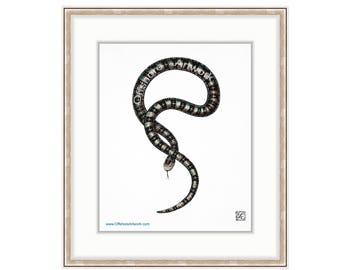 Poisonous Banded Sea Snake Print of Watercolor Painting 8"x10" for the Scuba Enthusiast. Laticauda. Sea Krait. Coral Reef Snake. Venomous.