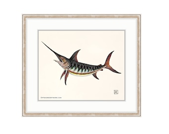 Swordfish Giclee Print of a Watercolor Painting for the Saltwater Angler. Deep Sea Fishing. Billfish. Broadbills. Trophy Sport Fishing.