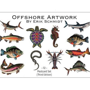 12 Postcard Set: Third Edition. Watercolor Fish Paintings. 6&quot; x 4&quot;. For the saltwater and freshwater fish lovers in your life.