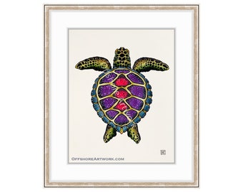 Cosmic Sea Turtle Giclee Print of a Watercolor Painting 11"x14". Honu Print. Hawaiian Art. Maui. Oahu. Big Island. Hawaiian Green Sea Turtle