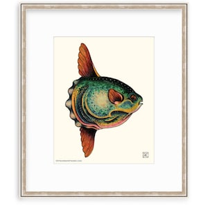 Ocean Sunfish 11&quot;x14&quot; Giclee Print Of A Watercolor Painting. Nautical Artwork of a Mola Mola, Sun Fish, Sea Life.